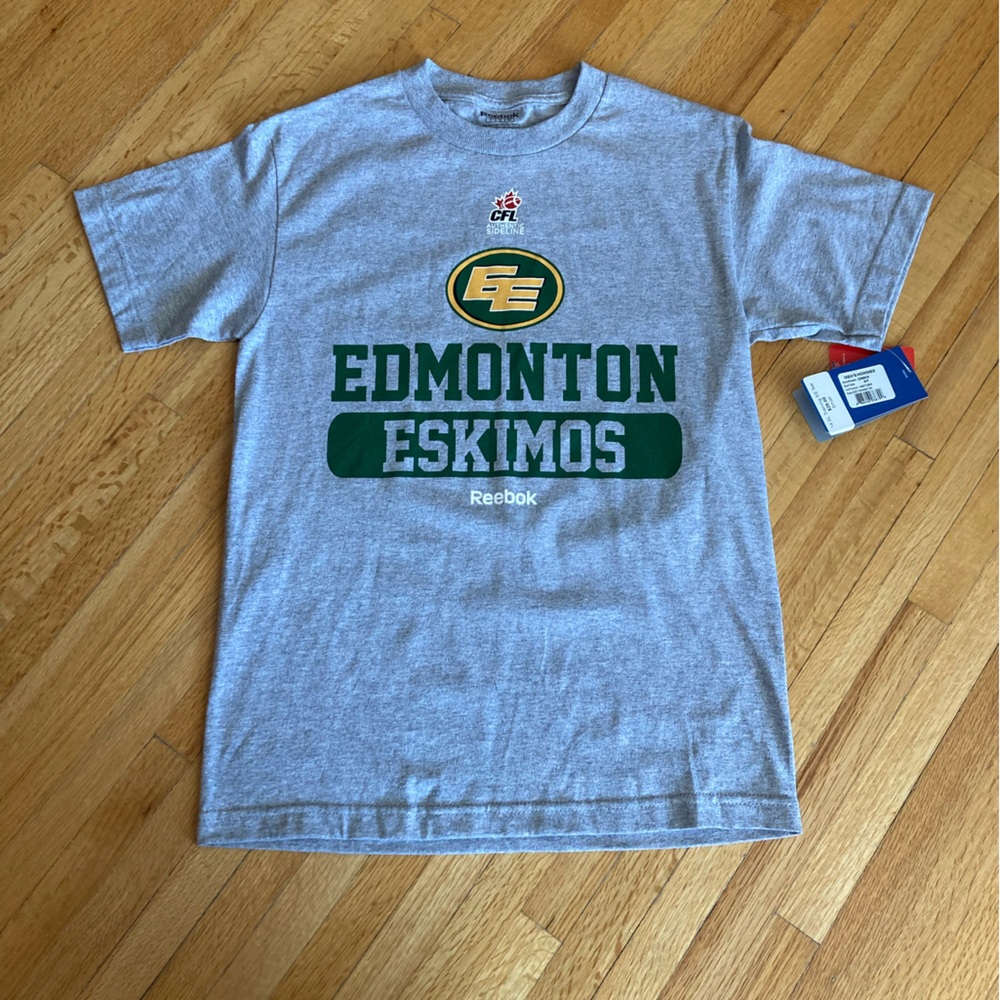OG CFL Edmonton Eskimos Reebok Heather Gray Crewneck Tee NWT